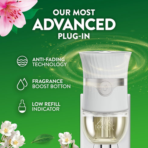 Pack 4 Count 4 AIR WICK Plug In Scented Oil Air Freshener Refill - Oil Refills Morning Lily & White Flowers ct.