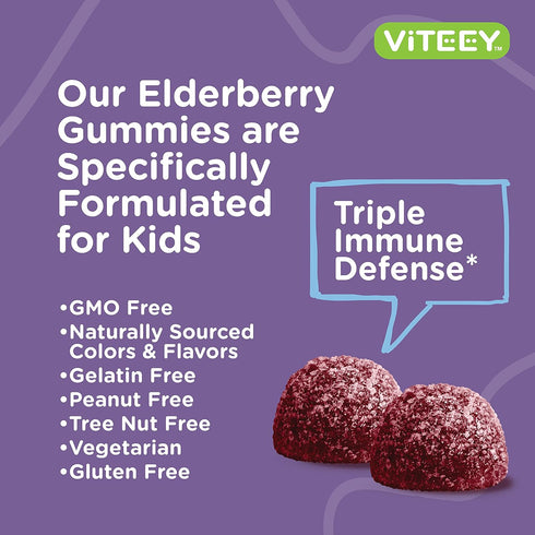 Sambucus Elderberry Gummies for Kids, 3-1 Immune Support - Vitamin D3 & C, Vegetarian, Gelatin Free, Gluten Free, GMO