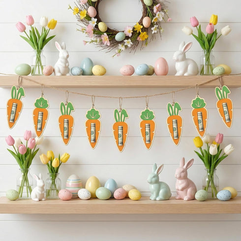 Set 2 of Easter Money Holder Carrot Wooden Carrot Cash Holder with Bunny Ears, Easter Gift for Kids & Adults, Spring