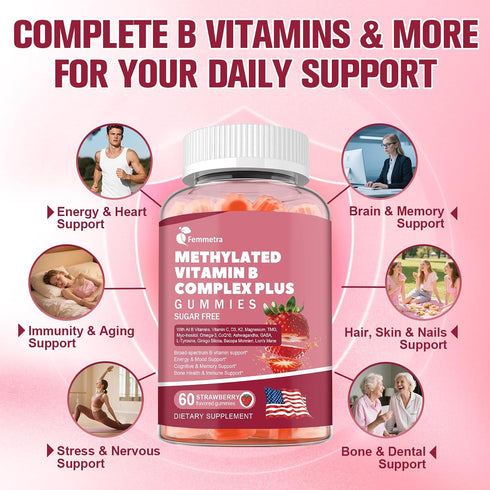 Gummies D3 K2 3 CoQ10 B12, B1, B2, B3, B5, B6, B7 B9 Ultra Methylated Vitamin B Complex Sugar Free - All B Vitamins +