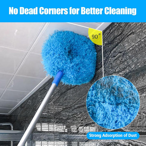 Ceiling Fan Duster with Extension Pole, Microfiber Cleaner for High Ceiling, Furniture, Blinds (1, Blue)