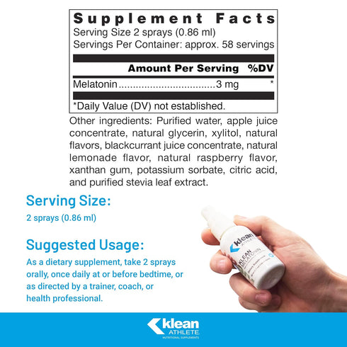 Klean ATHLETE Klean Melatonin Sleep Supplement, Supports Healthy Sleep-Wake Cycles, 1.7 Ounces Liquid Spray