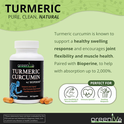 GreenIVe Turmeric Curcumin with BioPerine - 90 Capsules with Curcumin 46X Higher Absorption