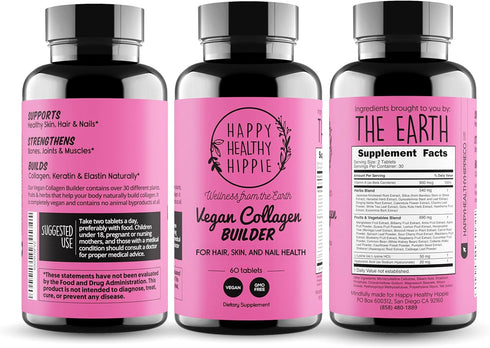 Vegan Collagen Builder with Hyaluronic Acid - Collagen Pills for Skin, Hair, Nails, 60ct