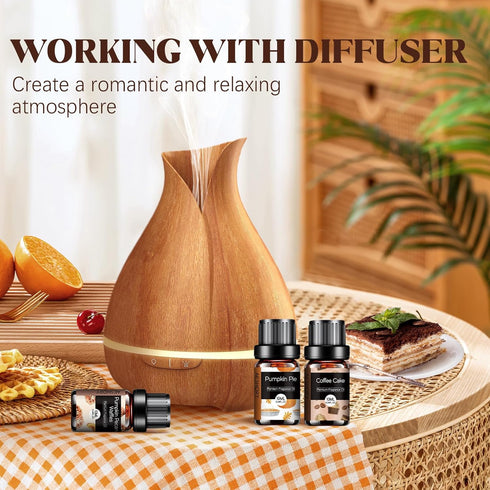 Bakery Essential Oils Set - Fragrance Oil for Home Diffusers, Candle Making - Pumpkin Pie, Coffee Cake, 6x10ML