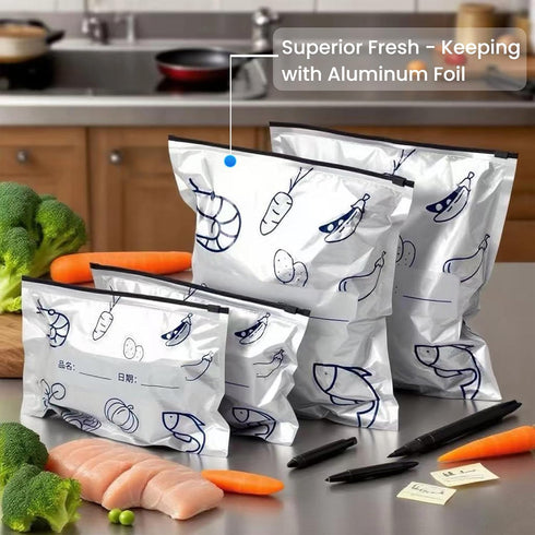 QZAVIRE 30 Pcs Reusable Aluminum Foil Sealable Storage Bags, Seafood Meat Self-sealing Freezer Bags with a stand-up