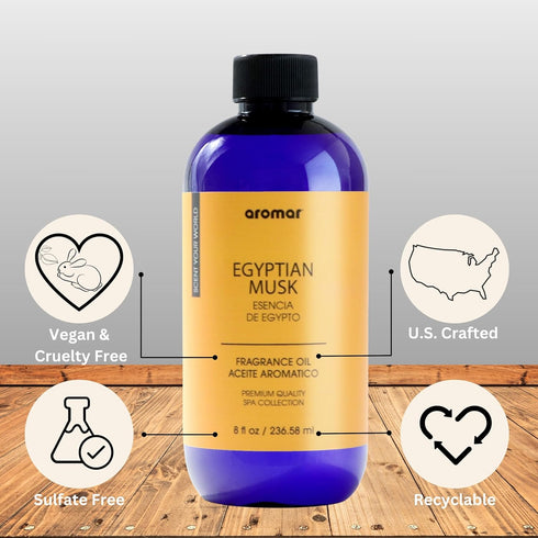 AROMAR Premium Fragrance Oil, Long-Lasting, Reinvigorating Uplifting Aroma for Aromatherapy, Relaxation & Household Uses. Egyptian Musk 8oz