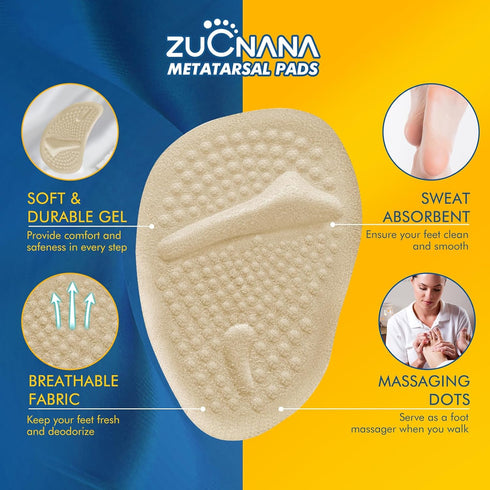 Ball of Foot Cushions, Metatarsal Pads for Women (2 Pairs), Gel Heel Cushions for Foot Pain Relief and Comfort (Beige &