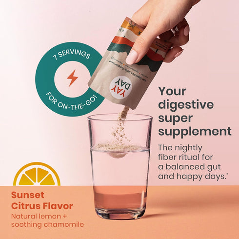 Digestive Enzymes & Fiber Supplement Powder - Bedtime Gut Support with Prebiotic Fiber & Magnesium Glycinate - Sleep Better, Poop Better, Live Better - Citrus (Travel Kit, 7 Servings)