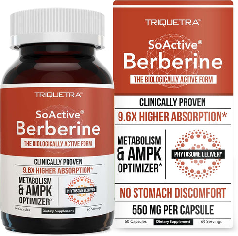 SoActive Berberine 550mg, Clinically Proven Most Effective Berberine Phytosome for Metabolism (60 Servings)
