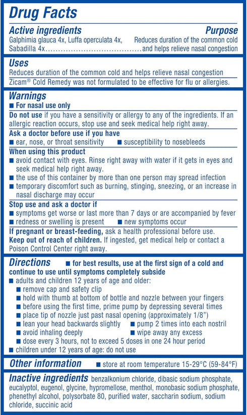Zicam Cold Remedy No-Drip Nasal Spray, Cooling Menthol & Eucalyptus, Homeopathic, 0.5 Ounce