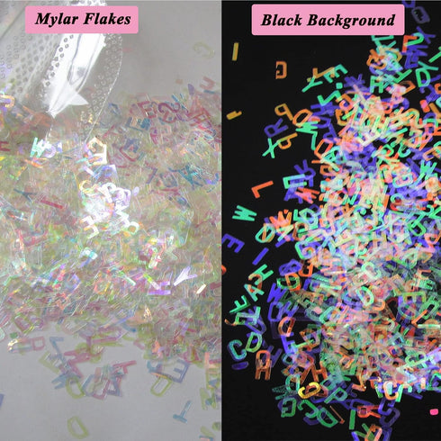 LoveOurHome 8 Colors Holographic Letter Chunky Glitter Flakes, Number Shaped Confetti for Nail Art and Resin Crafts