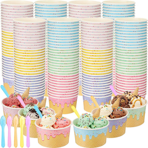 Jingmore 240 Set Paper Ice Cream Cups Bulk with Spoons 8 oz Disposable