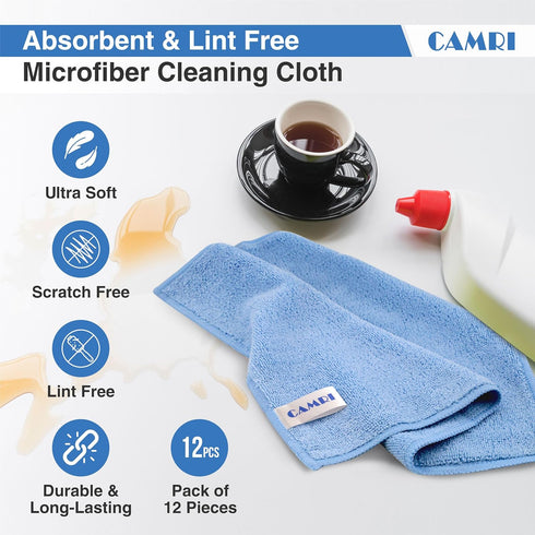 Microfiber Towel Cleaning Cloth – Pack of 12, Size 12.6” x 12.6”, Blue, Lint Free, Super Absorbent, Multipurpose