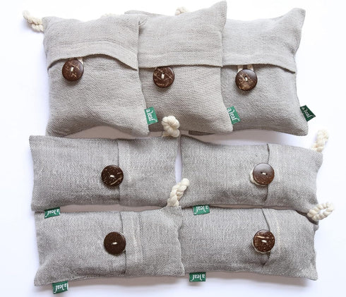 Bamboo Charcoal Air Purifying Bag, Naturally Dyed and Canada-Made Odor Absorber, 3 Large and 4 Small Bags