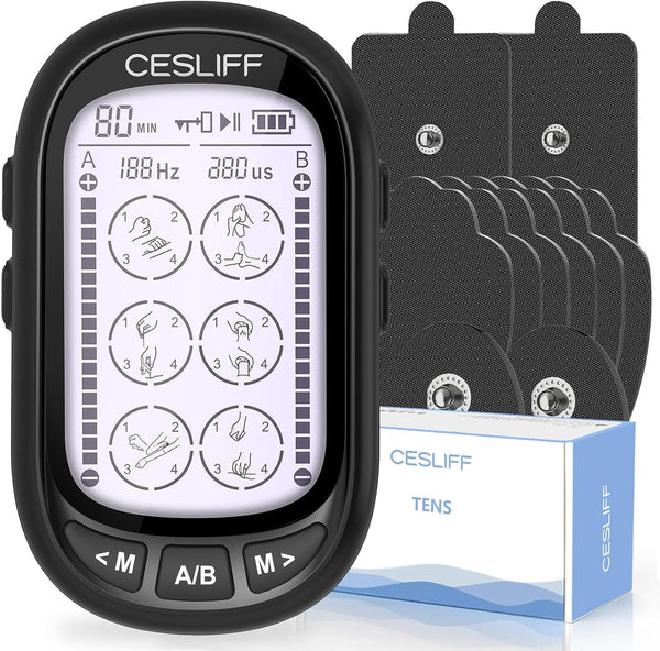 Dual Channel TENS EMS Unit, Rechargeable Electric Pulse Massager for Pain Relief, 24 Modes, 36 Levels Intensity