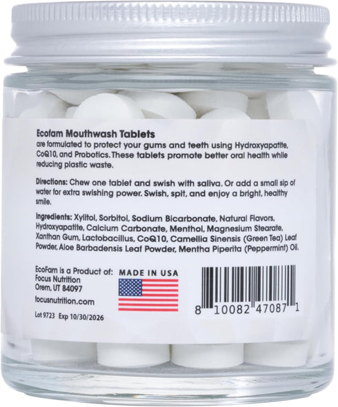 Peppermint Mouthwash Tablets - Chewable Travel Size Mouthwash for Fresh Breath, Fluoride Free, Alcohol Free (90 Tablets)