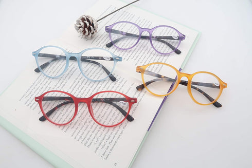 Colorful Reading Glasses for Women, Lightweight Stylish Readers, Cute Cheaters Glasses, 4 Pack with Spring Hinges