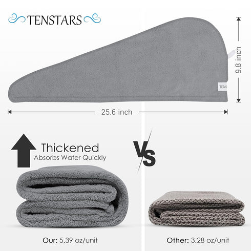 5 Pack Thicken Microfiber Hair Towel Wrap for Women - ELASTIC LOOP DESIGN - 320GSM Coral Velvet - Quick Dry Hair Turban - 11x28 Inch (Grey+Pink+Brown+FrozenBlue+FrozenBerry)