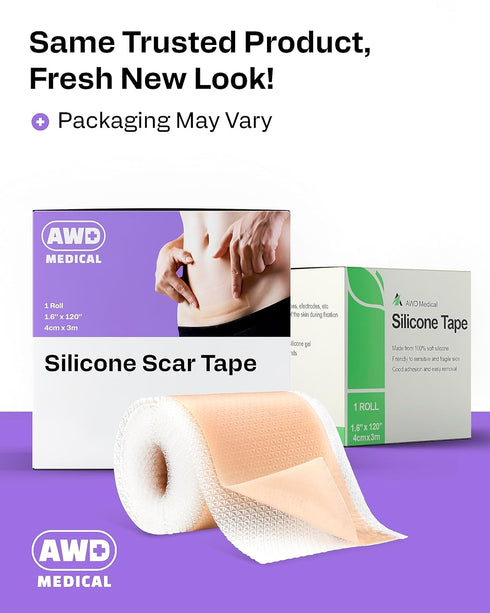 AWD Silicone Scar Sheets for Surgical Scars, Medical Grade Silicone Scar Tape for C Section, 1.6" x 120" Roll