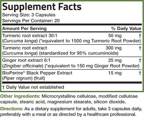 Bronson Turmeric + Ginger Extra Strength | 60 Vegetarian Capsules - Joint Health & Digestion Support with BioPerine