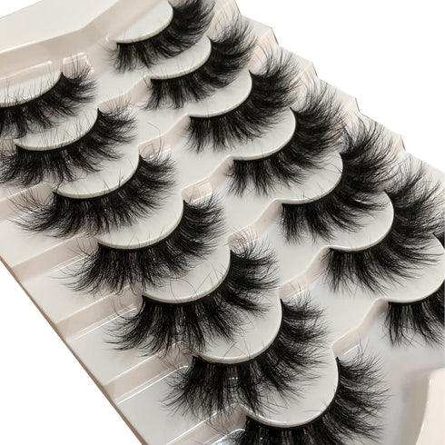 Pooplunch 7 Pairs Pack False Eyelashes Faux Mink Cat-Eye Look 18MM Wispy Long 8D Volume Fake Eyelash Strips