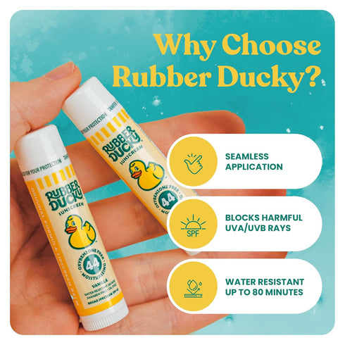 Rubber Ducky Lip Sunscreen SPF 44, Kids Vegan Lip Balm with Vitamin E, UV Protection, Water Resistant, Untinted Vanilla