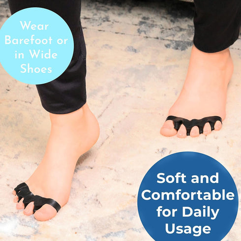Toe Separators for Functional Fitness Athletes - Toe Straighteners for Foot Pain Relief, Plantar Fasciitis, Dark Black-A