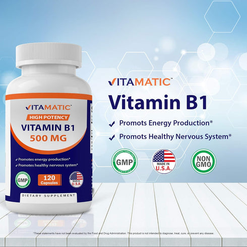 Vitamatic 3 Pack Vitamin B1 (Thiamine) 500mg, 120 Capsules