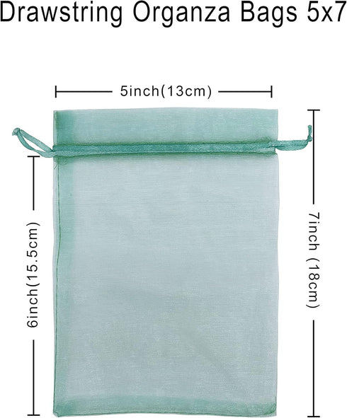 100PCS Teal Sheer Organza Bags 5''X7'', Drawstring Jewelry Gift Bags for Baby Shower Wedding Party Favor Pouch Goodie