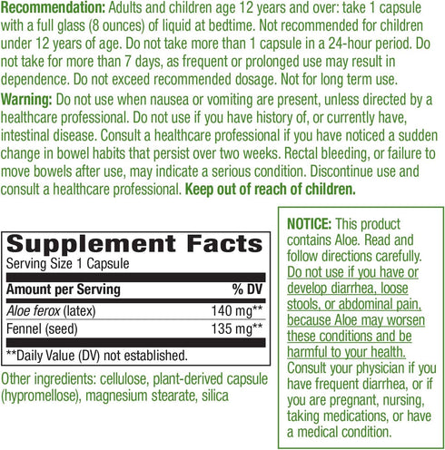 Nature's Way Aloe Latex with Fennel | 100 Vegan Capsules | For Occasional Constipation