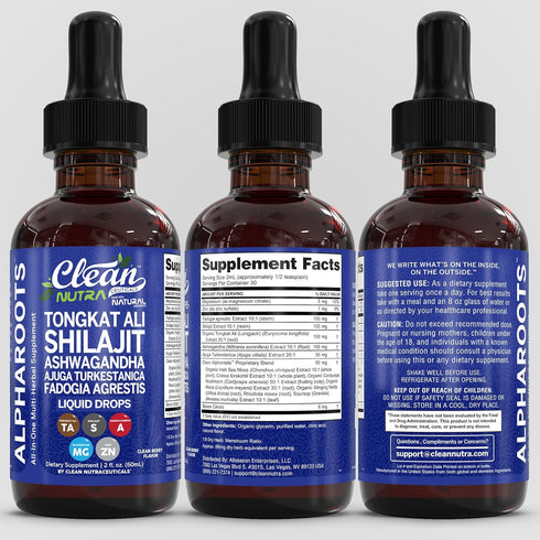 Tongkat Ali Liquid Drops Shilajit, Ashwagandha, Turkesterone, Fadogia Agrestis, Magnesium, Irish Sea Moss, and Zinc