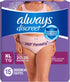 Always Discreet Adult Incontinence Underwear for Women, Extra Large, 15 Count, Up to 100% Bladder Leak Protection