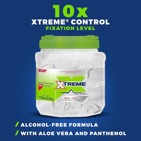 Xtreme Pro-Expert Clear Styling Hair Gel, 77.60 oz Jar (Pack of 3), Alcohol-Free 24-Hours Control with Aloe Vera