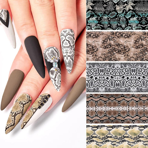 Snake Skin Nail Transfer Foil Sticker Art Supplies, Python & Starry Sky Designs, 10 Pcs Holographic Nail Foil
