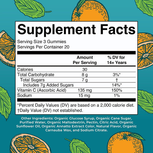 Gummies Gummies 14+ Immune 60 Count MARYRUTH'S Adult Vitamin C | USDA Organic | Vegan Chewable Vitamin C for Ages |