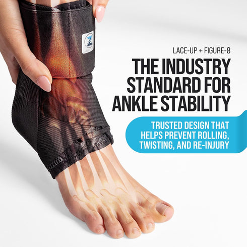 Z ATHLETICS Ankle Brace for Women & Men - Lace Up Adjustable Support with Side Stabilizers for Sprained Ankle, Achilles