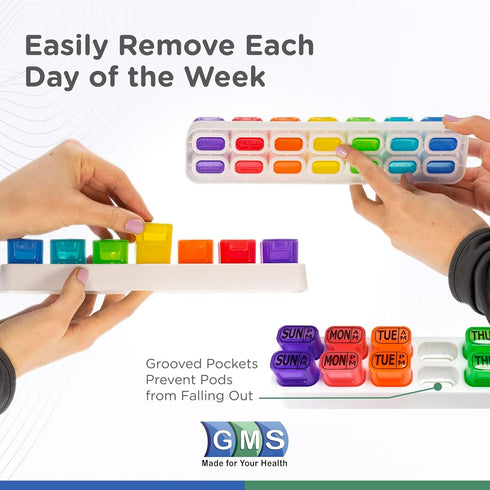 GMS Weekly Pill Organizer, 7 Day AM/PM Pop Out Pill Pods for Vitamins, Supplements & Medications, Rainbow
