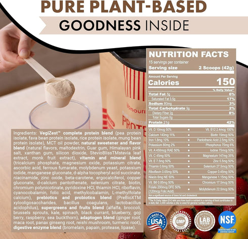 UpNourish Strawberry Banana Vegan Protein Powder | Meal Replacement Shake, Gluten Free, Dairy Free | 15 Servings,