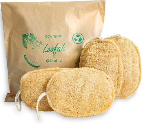 Natural Loofah Exfoliating Sponge (4 Pack) - Organic Biodegradable Body Scrubber