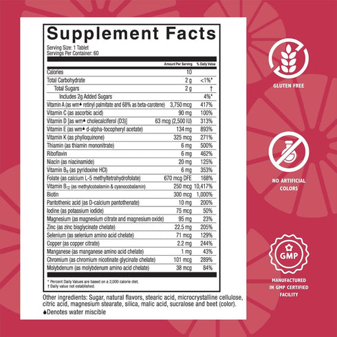 Celebrate Vitamins Multi ADEK Chewables, Iron Free, Daily Bariatric Multivitamin, 60 Tablets, Berry Sorbet