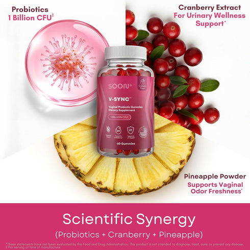 Gummies Immune, 60 Gummies SOON+ Feminine Balance for Women, V-Sync Pineapple Probiotics for pH Balance Support *
