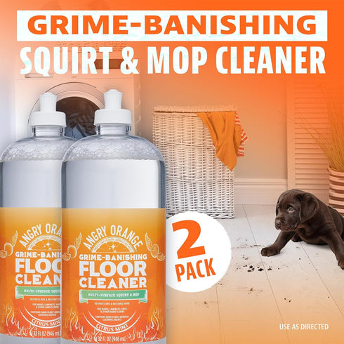 ANGRY ORANGE Hardwood Floor Cleaner 32oz (2 Pack) - Citrus Mint, Some Plant-Based Cleaning Agents, Destroys Dirt & Restores Shine, Safe for Sealed Wood Floors