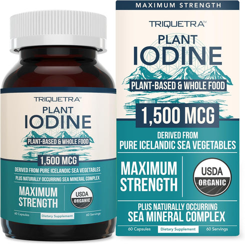 Organic Iodine Supplement, 1,500 mcg Max Strength from Sea Vegetable Complex, 1500 mcg