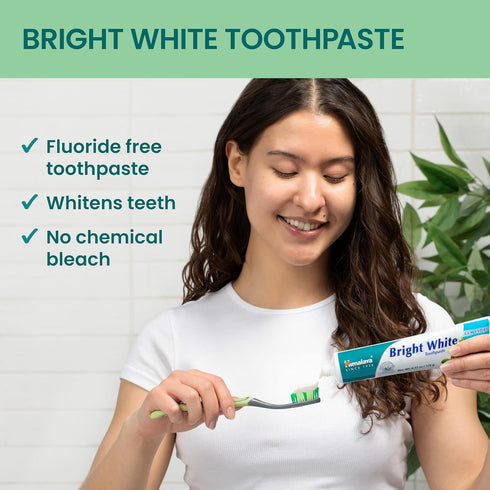 Himalaya Bright White Toothpaste, Fluoride Free, 6.17 oz, Reduces Plaque & Whitens Teeth