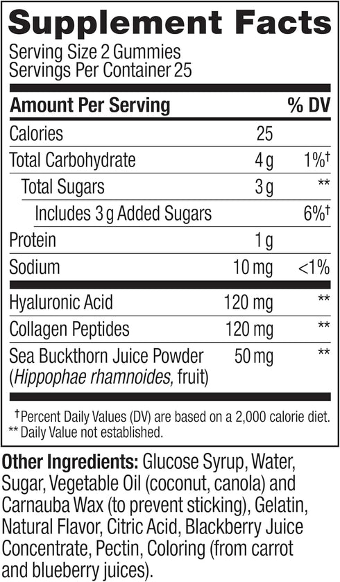Gummy, 25 50 Count OLLY Glowing Skin Hydrated & Youthful Skin,* Hyaluronic Acid, Collagen Peptides, Sea Buckthorn