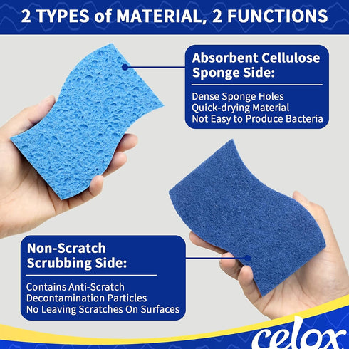 CELOX 12 Pack Non-Scratch Dish Sponge, Dual Sided Kitchen Sponges for Dishes, Long Lasting Household Cleaning