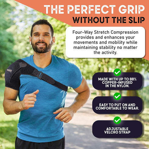 Copper Joe Compression Shoulder Brace - Adjustable Rotator Cuff Support for Shoulder Pain Relief