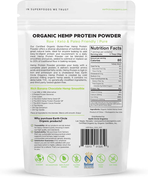 Hemp Protein Powder - 100% Gluten Free, Plant Based & Vegan, 8 oz - Perfect for Keto, Meal Replacement