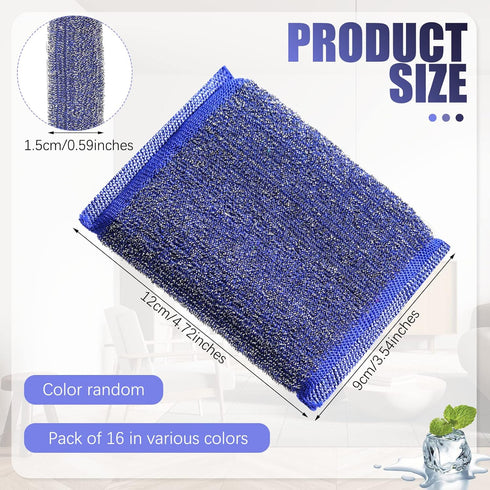 16 Pack Steel Dish Sponge Scrub Sponge for Kitchen Multipurpose Dish Scrubber Household Cleaning Sponges Non Scratch Sponges for Cleaning Dishes, Pans, Pots and Hard Stains, Color Random by Roshtia